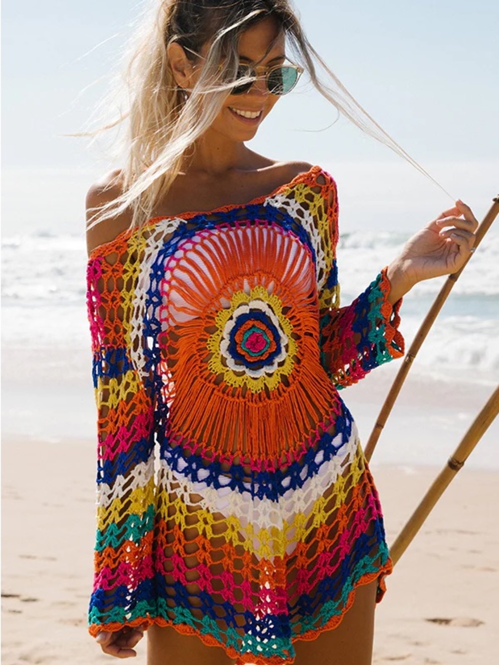NEW ☀️ VENUS  Multicolor Crochet Beach Cover-Up - Women Swim S/M
